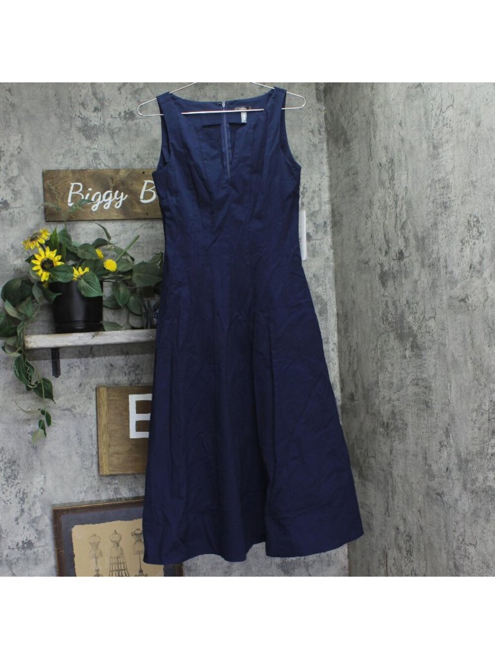 Aqua Womens Paneled Sleeveless Midi Dress Cotton Blend IDL9634 Navy Blue S